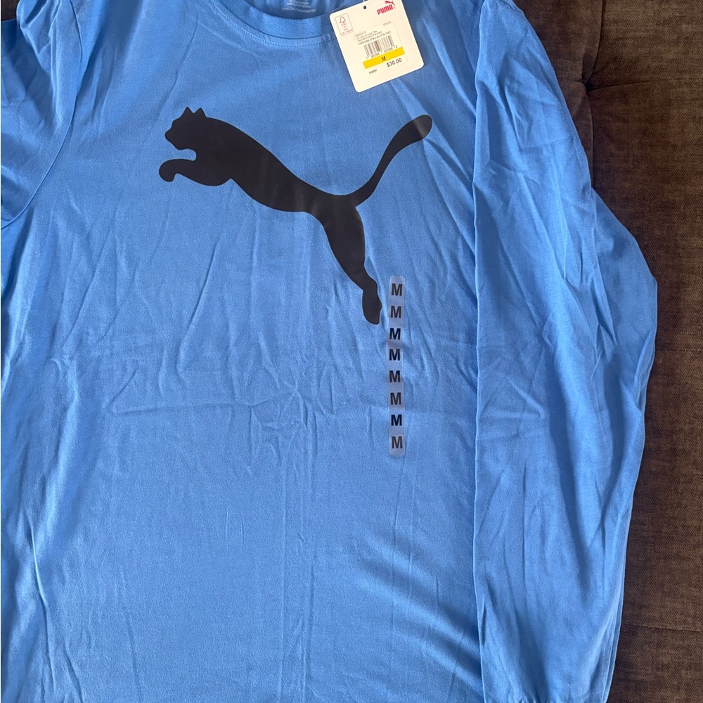 Puma Men's Long Sleeve Shirt in Blue with Black Logo